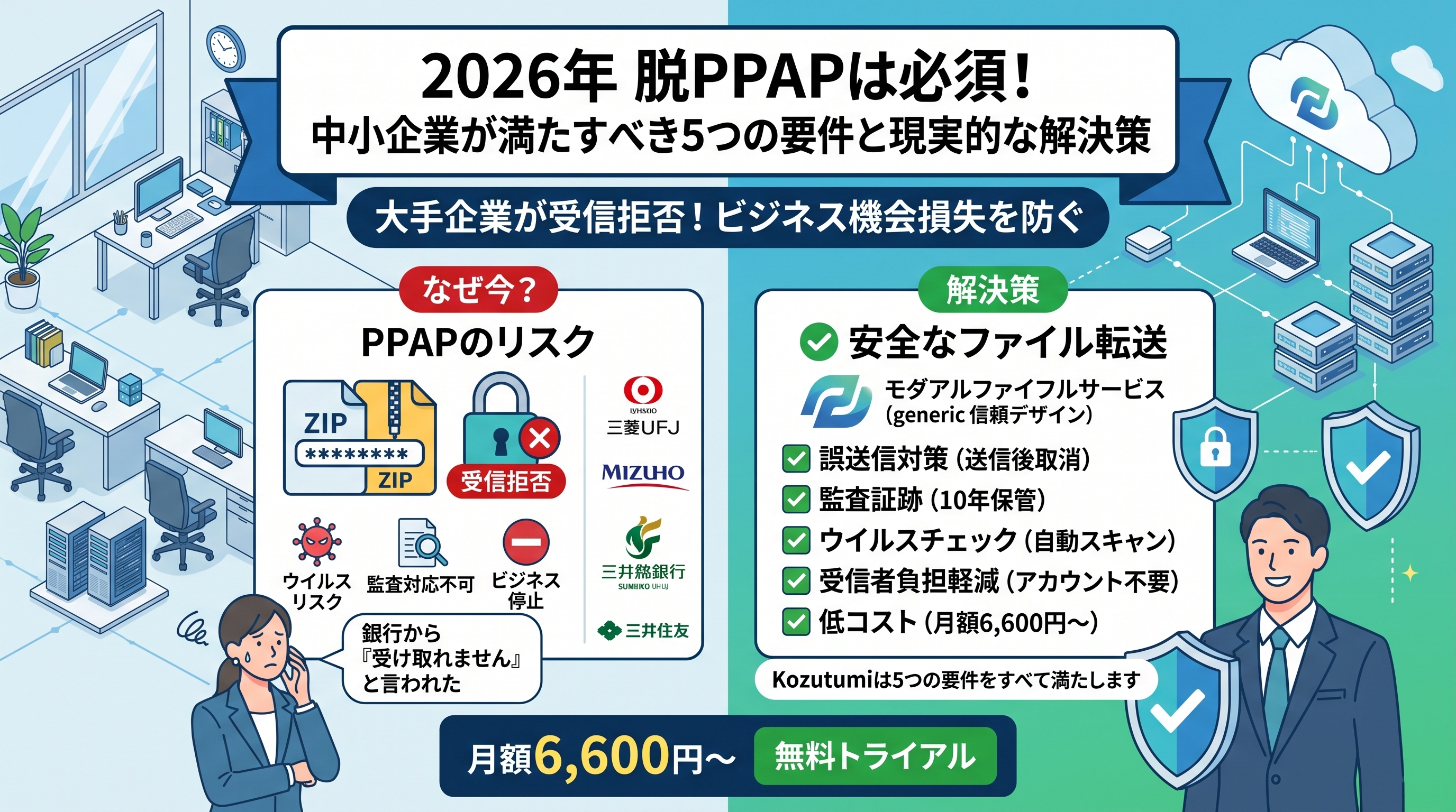 中小企業の「脱PPAP」完全ガイド【2026年版】──Kozutumiで実現する安全で低コストなファイル送信