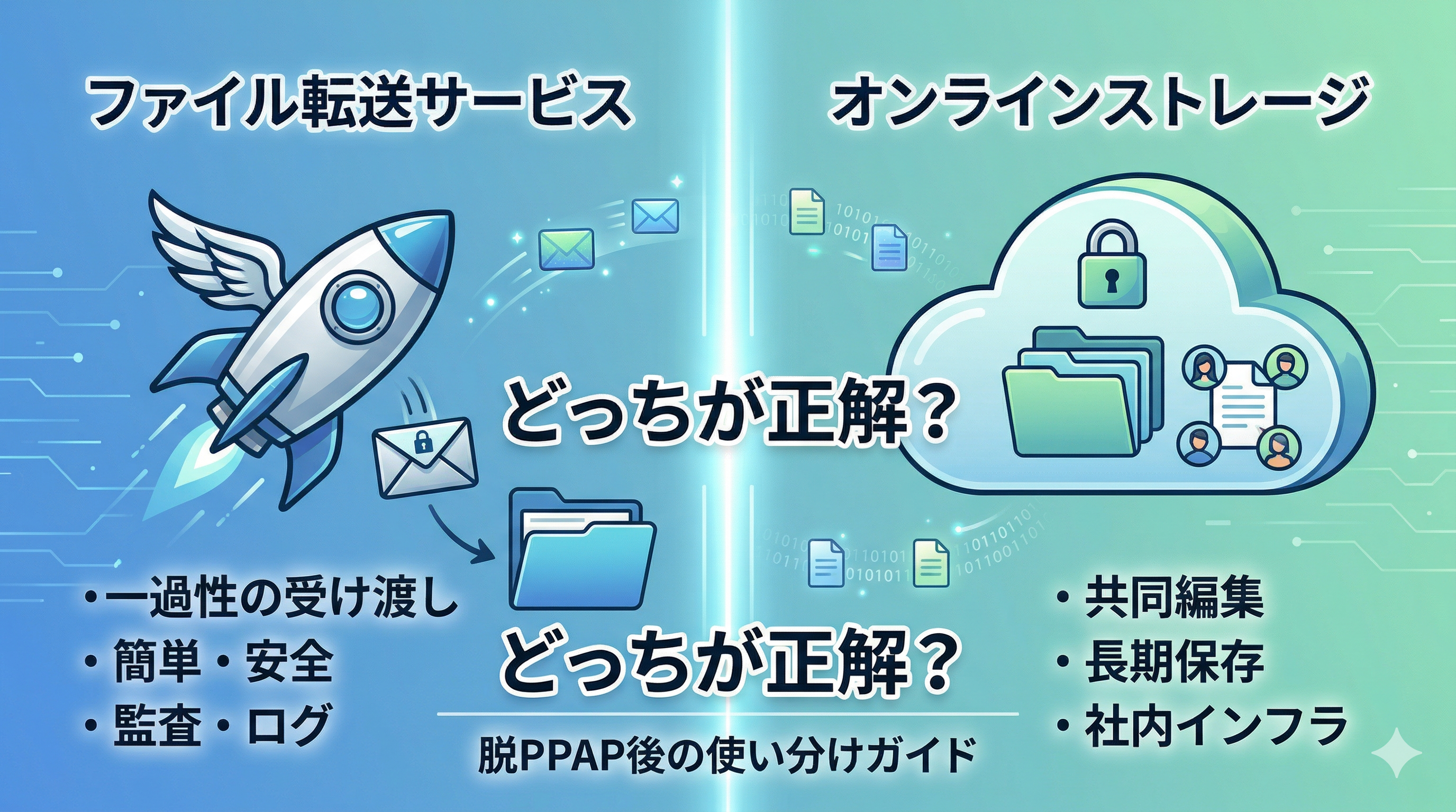「ファイル転送サービス vs オンラインストレージ」どちらが正解？脱PPAP後の最適な使い分けガイド